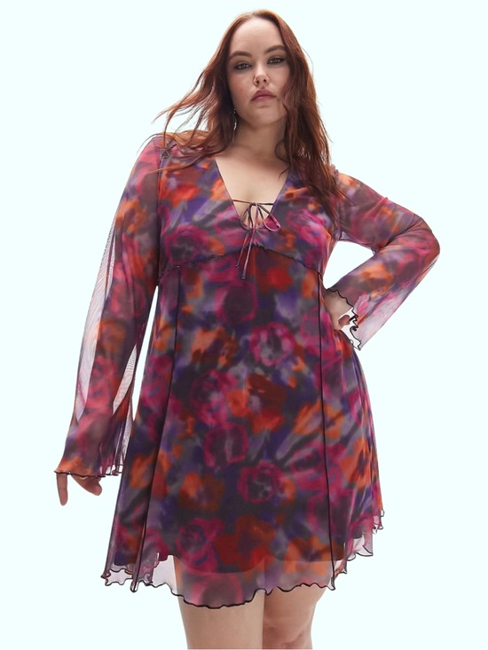 Topshop Dresses & Skirts - Topshop Sheer Floral Tie-Front Mini Dress - Purple, Orange, Pink